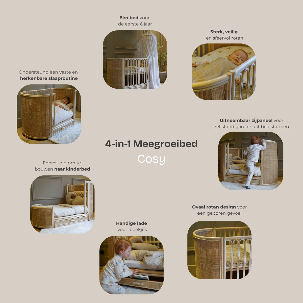 Meegroeibed rotan ovaal - Cosy - 70x140 cm
