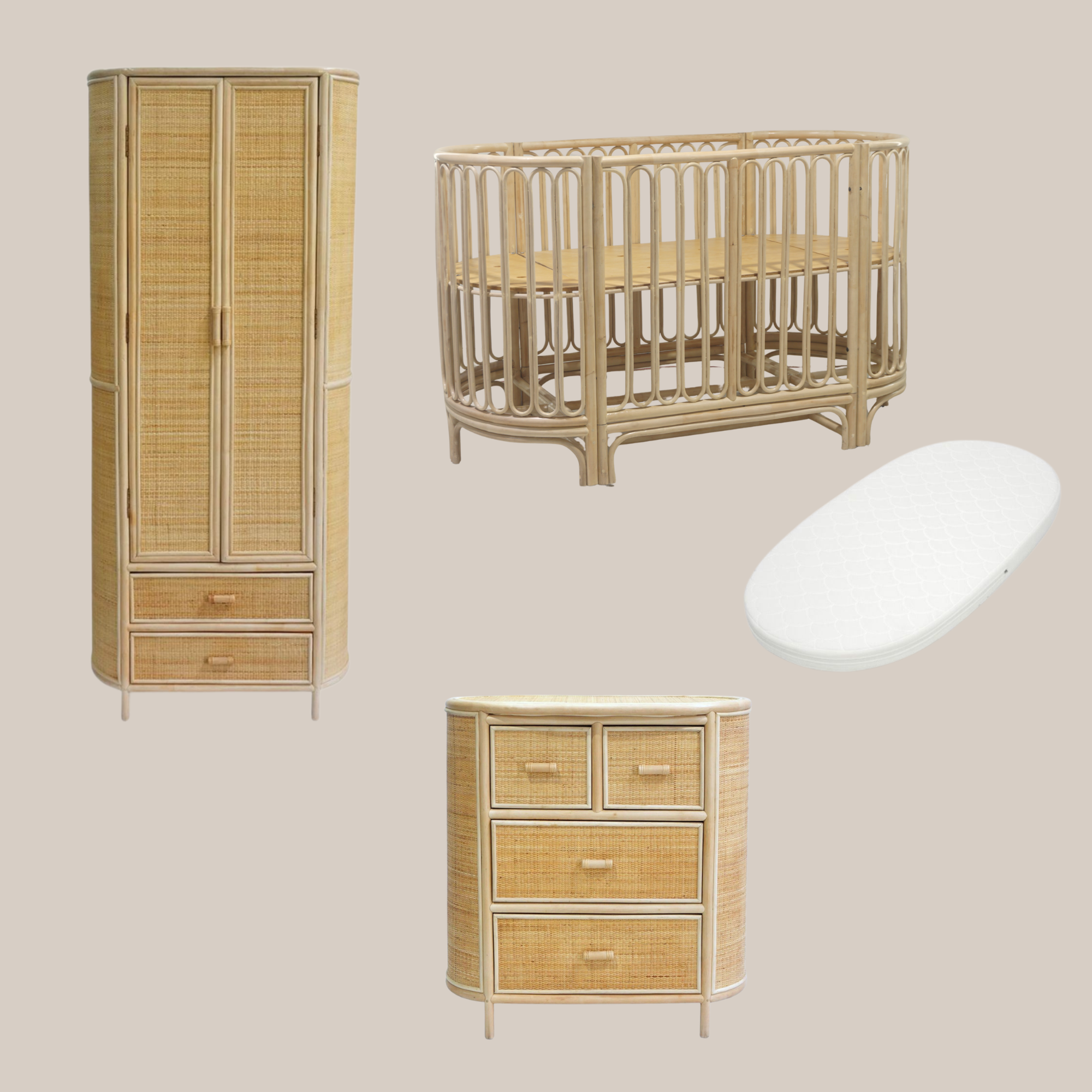Bundel Sol - Meegroeibed, matras, commode & kledingkast