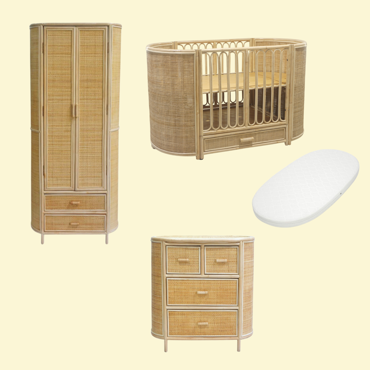 Bundel Cosy - Meegroeibed, matras, commode & kledingkast