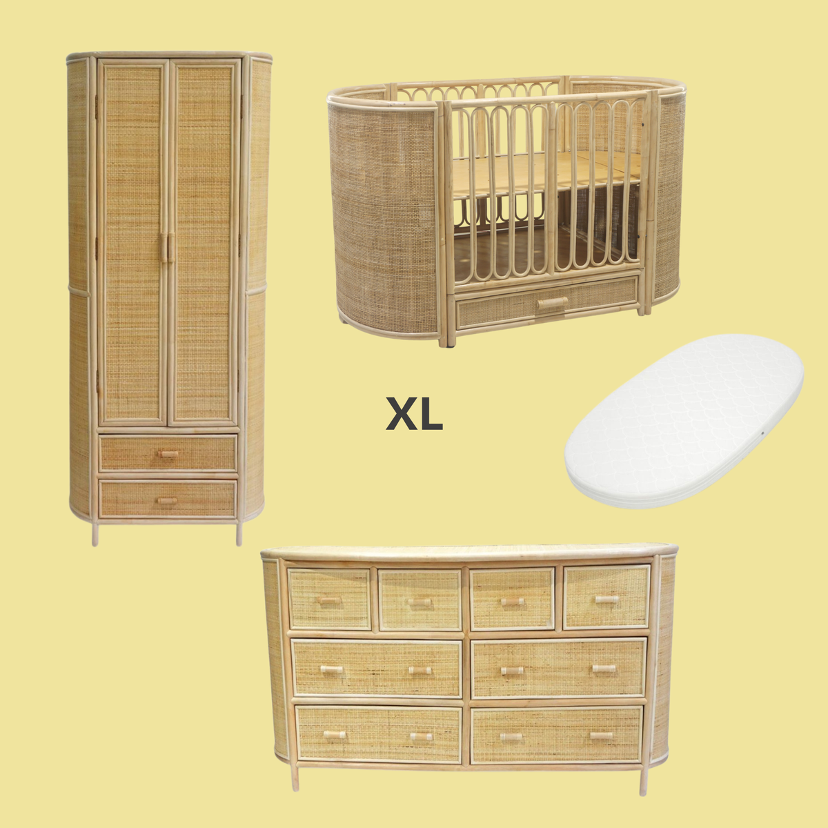 Bundel Cosy XL Meegroeibed, matras, commode XL & kledingkast