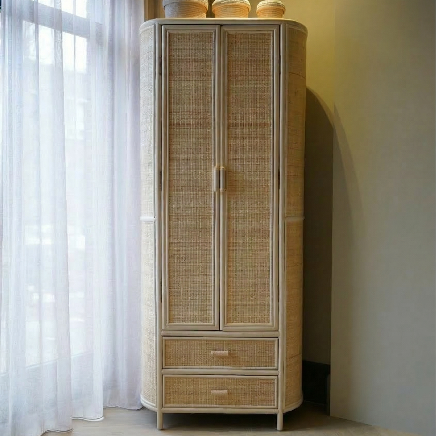 Kledingkast rotan ovaal - Bowy - 90x210x50 cm